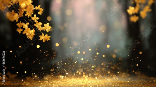 Obraz na płótnie Golden Glitter Background with Flowers w salonie