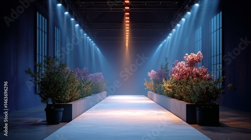 Obraz na płótnie Elegant Fashion Runway in Industrial Setting w salonie