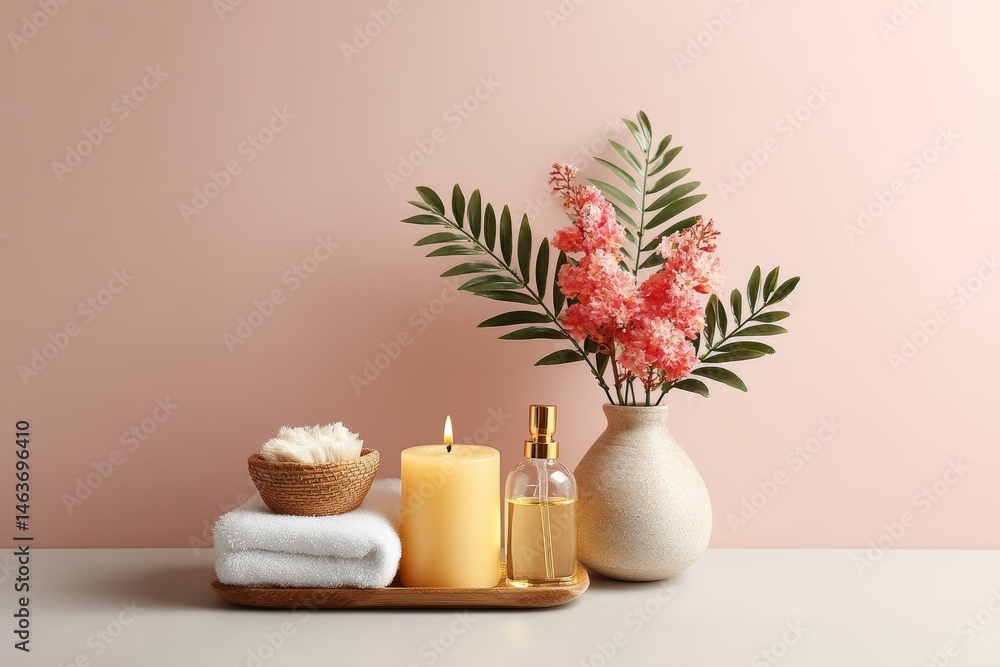 Relaxing Spa Setting with Candles and Flowers