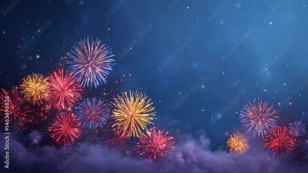 Colorful Fireworks Explode in the Night Sky