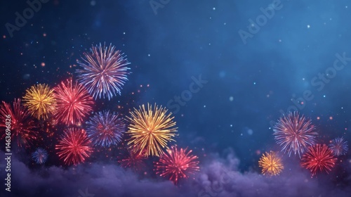 Colorful Fireworks Explode in the Night Sky