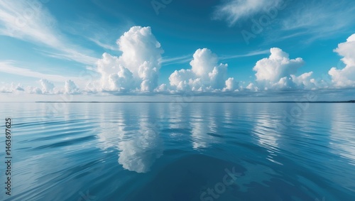 Tranquil sea water reflecting the blue sky and clouds