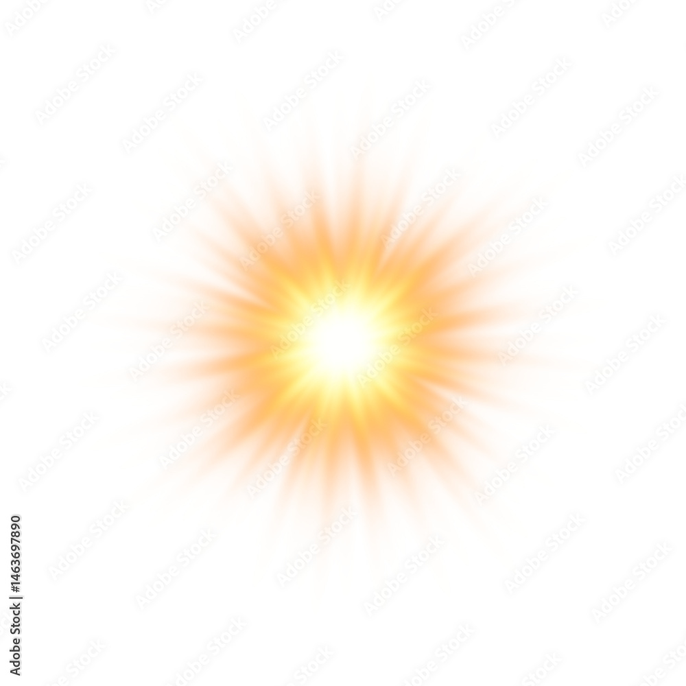 Obraz premium Sunlight lens flare, sun flash with rays and spotlight. Gold glowing burst explosion 