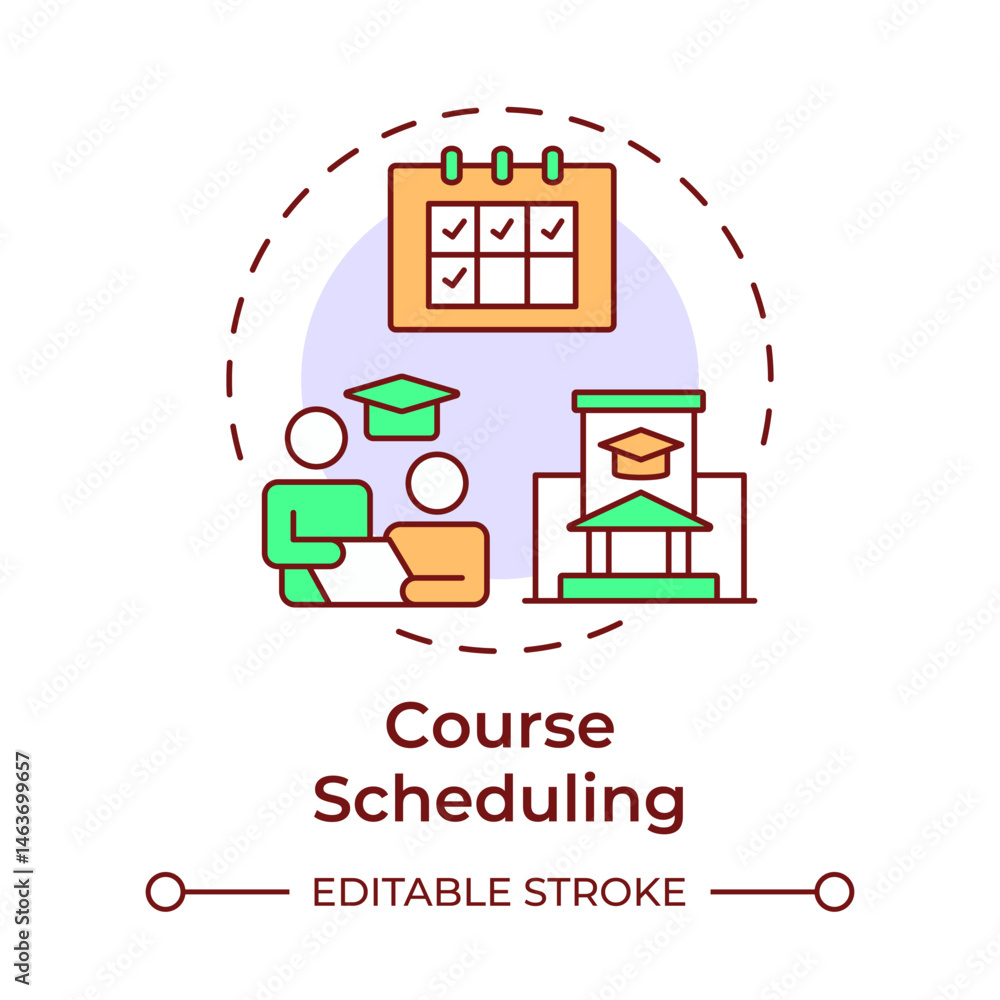 Fototapeta premium Course scheduling multi color concept icon. Student services. Teaching plan, tutoring. Round shape line illustration. Abstract idea. Graphic design. Easy to use in article, infographic
