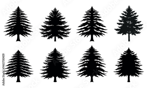 Lebanon Cedar tree vector silhouette illustration isolated on white background.