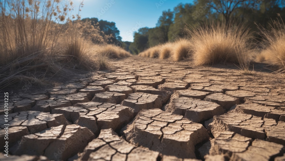 Fototapeta premium Dry riverbed illuminated by sunlight