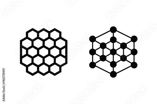 Abstract geometric honeycomb and point grid designs in contrasting black and white style