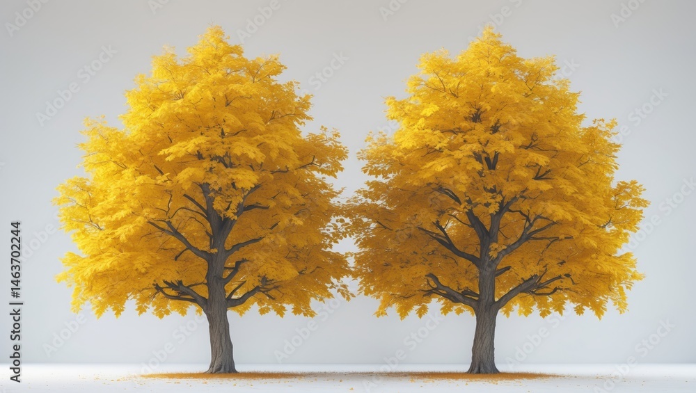 Single large tree in autumn with vibrant leaves on a white background Single large tree in autumn with vibrant leaves on a white background