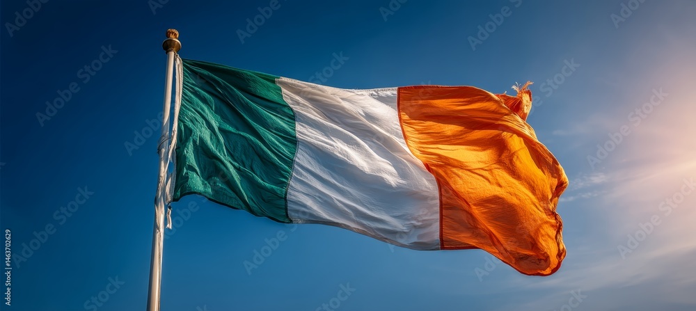 Wavy Ireland flag. Country independence day concept. Generative AI technology.