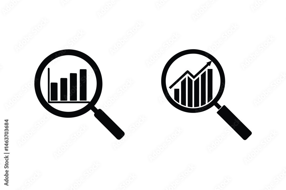 Analyzing financial growth trends with magnifying glasses conceptual business illustration Analyzing financial growth trends with magnifying glasses conceptual business illustration