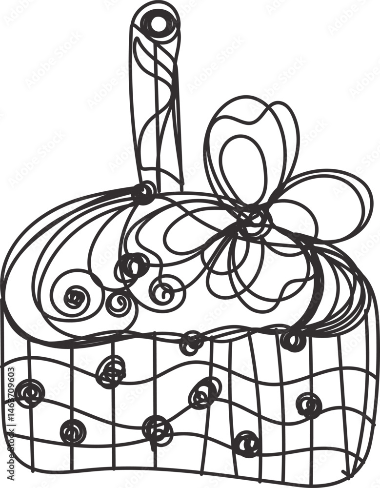 Abstract Line Art Drawing of a Birthday Cake with a Candle and Flower Abstract Line Art Drawing of a Birthday Cake with a Candle and Flower