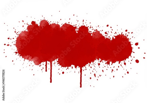 Abstract Red Splatter with Dripping Ink on White Background