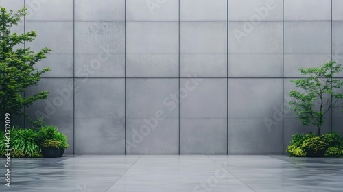 Wallpaper Mural Modern gray wall with potted plants minimalist architectural background Torontodigital.ca