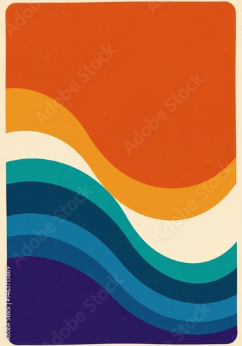 Abstract Retro Wavy Background with Vintage Sunset Ocean and Seascapes