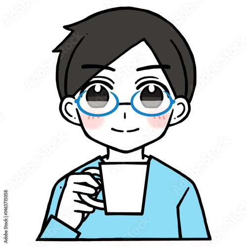 コップを持つ眼鏡の男性のイラスト