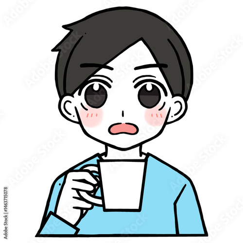 コップを持つ驚いた顔の男性のイラスト