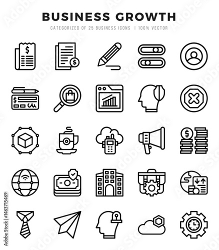 business growth icons bundle. lineal style icons. vector illustration.