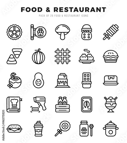Set of Food and Restaurant Icons. Simple line art style icons pack.