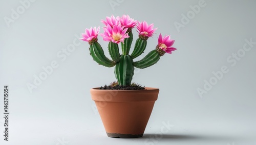 Wallpaper Mural White background featuring a solitary Christmas cactus (Easter cactus) in bloom with red and magenta flowers in a terracotta pot Torontodigital.ca