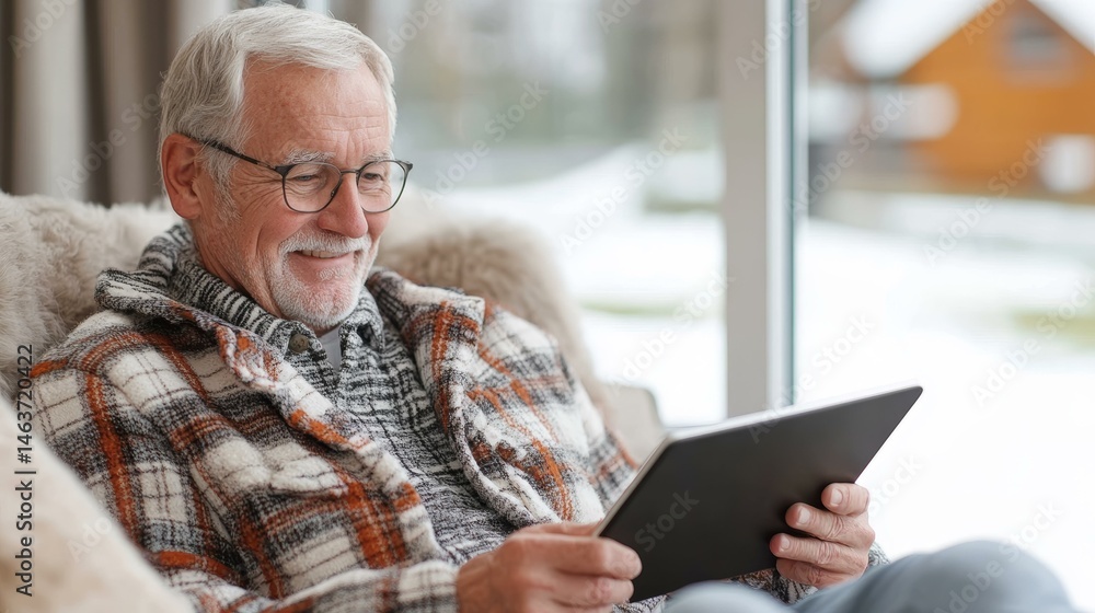 Obraz premium Senior Man Using Digital Tablet at Home