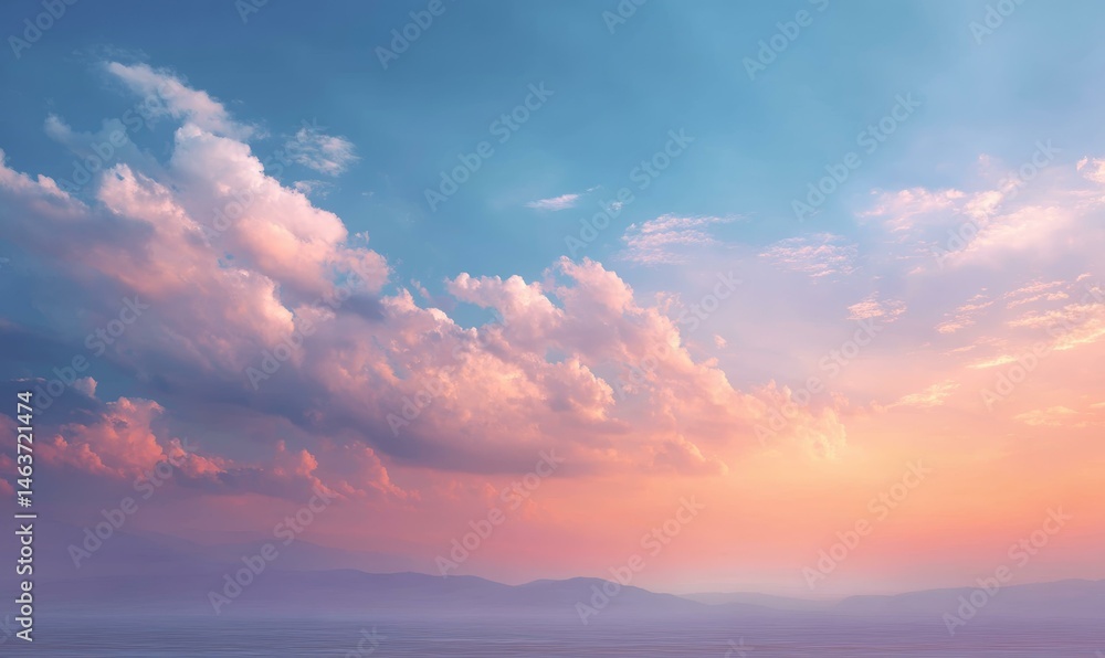 Beautiful Sunset Sky with Fluffy Clouds Beautiful Sunset Sky with Fluffy Clouds
