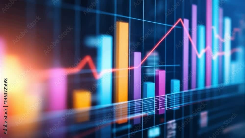A dynamic financial graph depicting growth trends in bright colors, ideal for business presentations and reports. A dynamic financial graph depicting growth trends in bright colors, ideal for business presentations and reports.