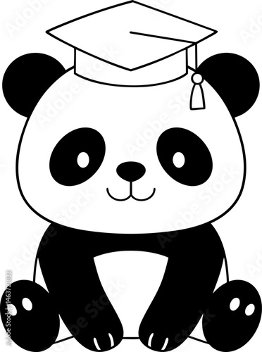 Cute panda wearing graduation cap, symbolizing achievement and celebration