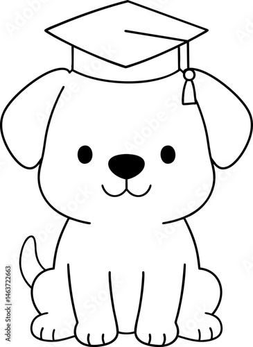 Cute puppy wearing graduation cap, symbolizing achievement and celebration
