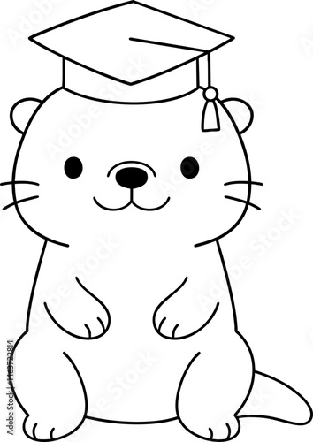 Cute Otter animal wearing graduation cap, symbolizing achievement and celebration