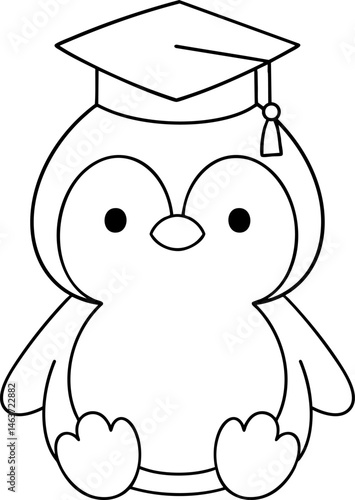 Cute penguin wearing graduation cap, symbolizing achievement and celebration