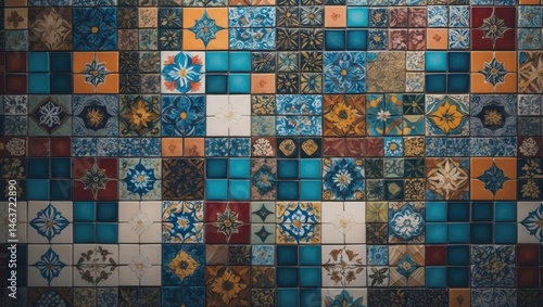 Decorative background featuring a textured mosaic tile pattern with vivid colors