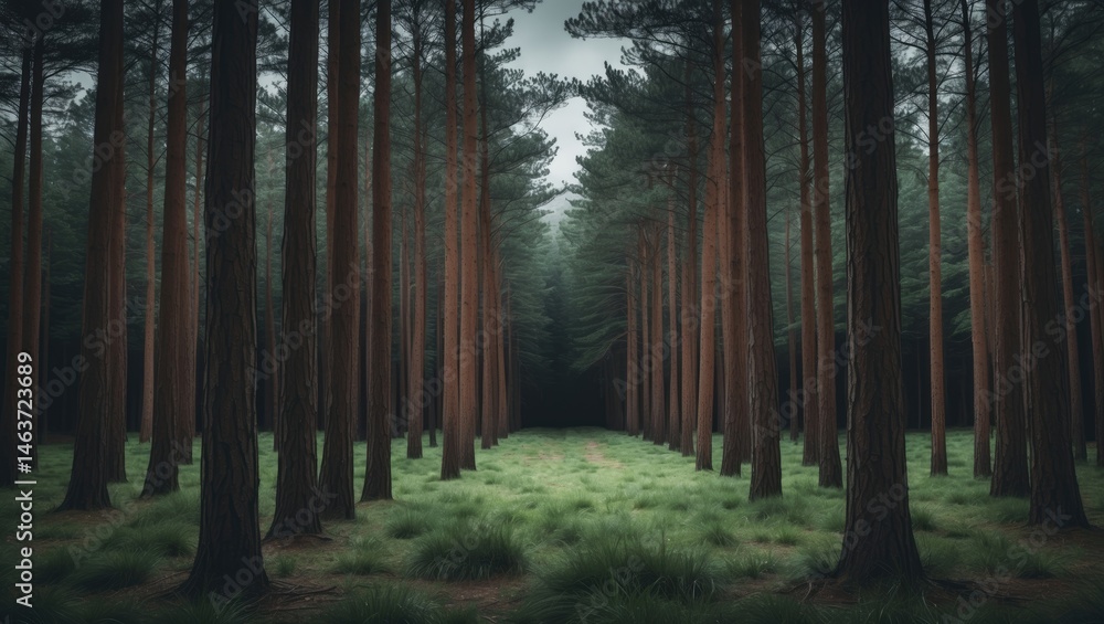 A peaceful woodland scene featuring tall trees and lush grass, highlighting nature's calm and scenic environment. A peaceful woodland scene featuring tall trees and lush grass, highlighting nature's calm and scenic environment.