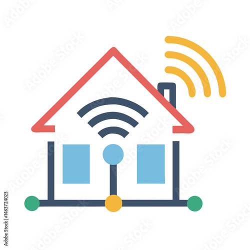 Smart Home with Signal Icon Representing Connected Home and IoT Technology