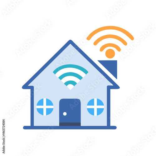 Smart Home with Signal Icon Representing Connected Living and IoT Integration