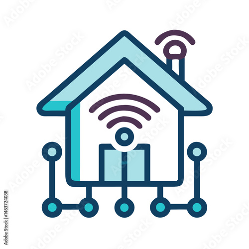Smart Home with Signal Icon Representing Connected Home and IoT Technology