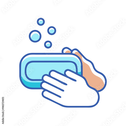 Soap Bar with Bubbles Icon Representing Hand Hygiene and Personal Cleanliness