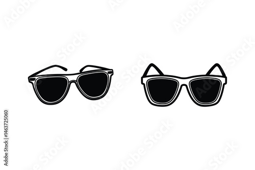 Black and white vector illustration of two stylish sunglasses on a clean white background