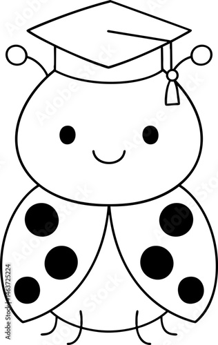 Cute ladybug wearing graduation cap, symbolizing achievement and celebration