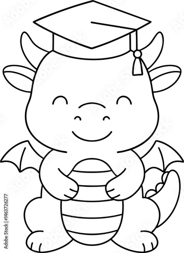 Cute dragon wearing graduation cap, symbolizing achievement and celebration