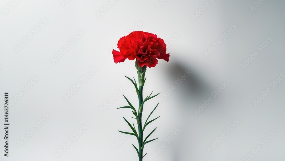 Obraz premium Beautiful Red Carnation Bloom with Stem and Leaf for Valentine