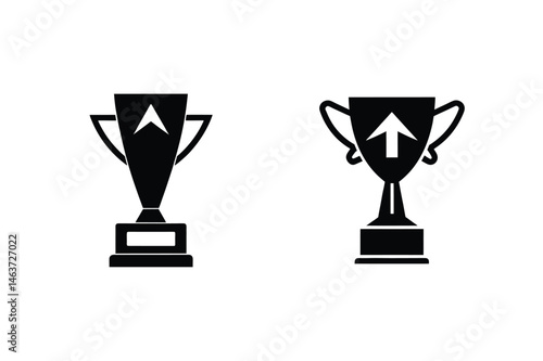 Silhouette illustration of two trophies representing achievement success and upward progression