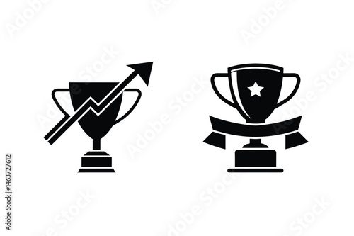 Black and white trophy icons depicting achievement success and business growth