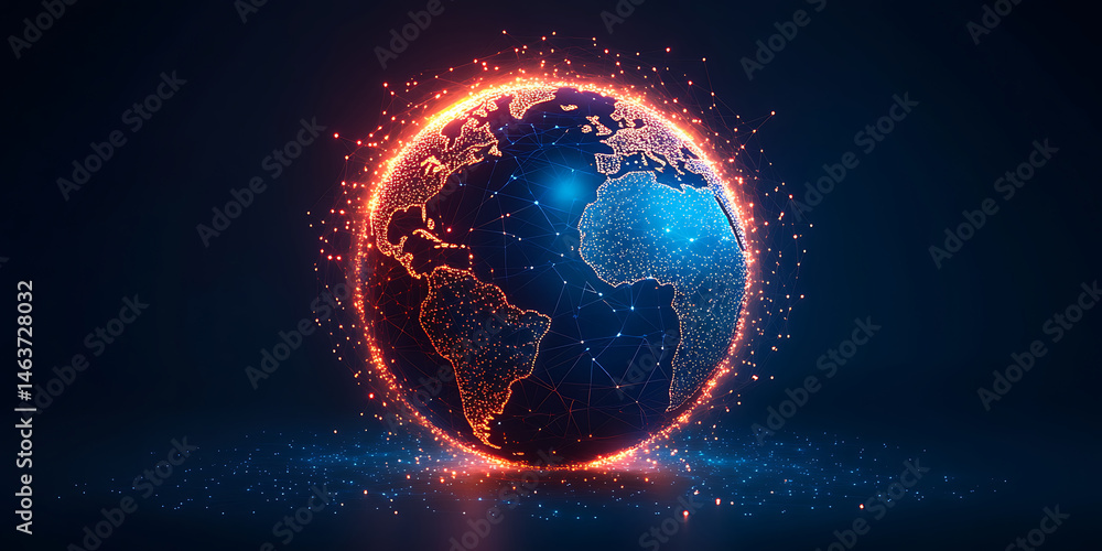 Fototapeta premium Global network connectivity digital world communication concept data visualization technology innovation interconnected earth digital transformation worldwide connection modern design