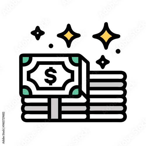 Stack of Money with Sparkle Icon Representing Celebrity Wealth and Financial Success