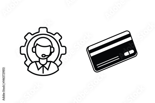 Customer support operations represented by credit card and technical assistance icons
