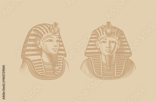 Ancient Egyptian Pharaoh Carving Style Logo Design Illustration Set