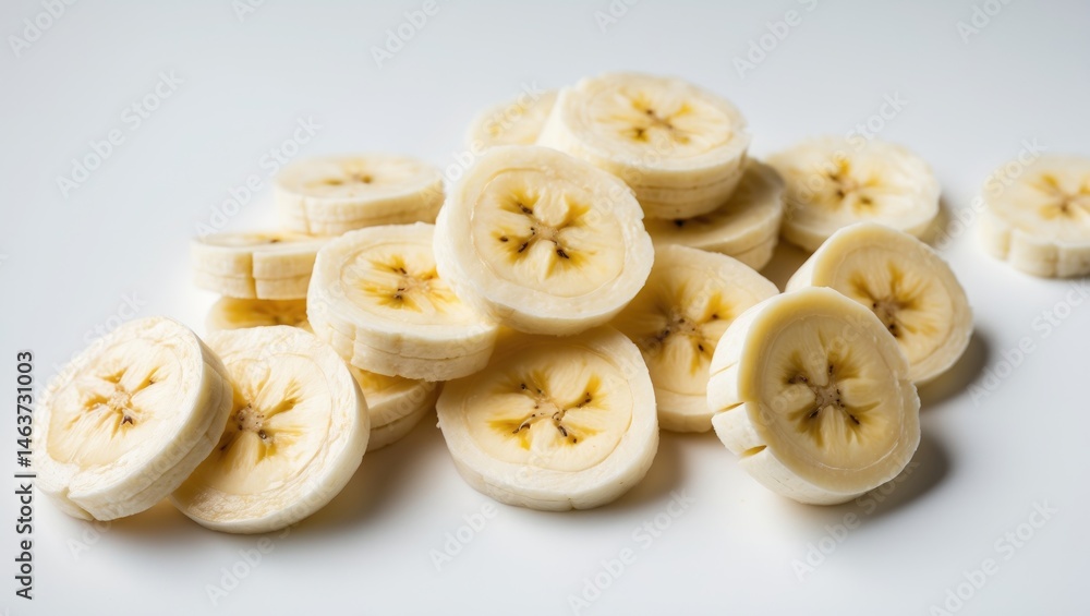 Single banana slice on a white background Single banana slice on a white background