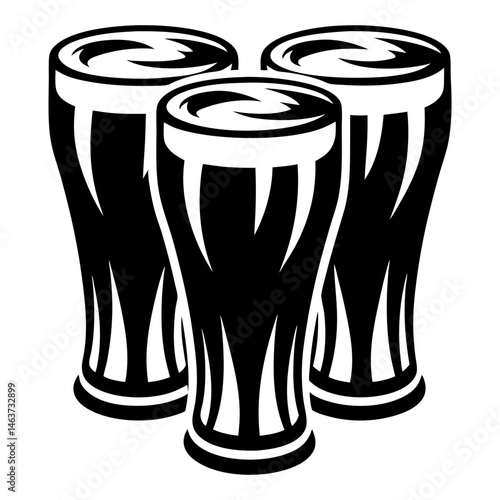 Three Glasses of Stout Beer or Root Beer in Black and White Art