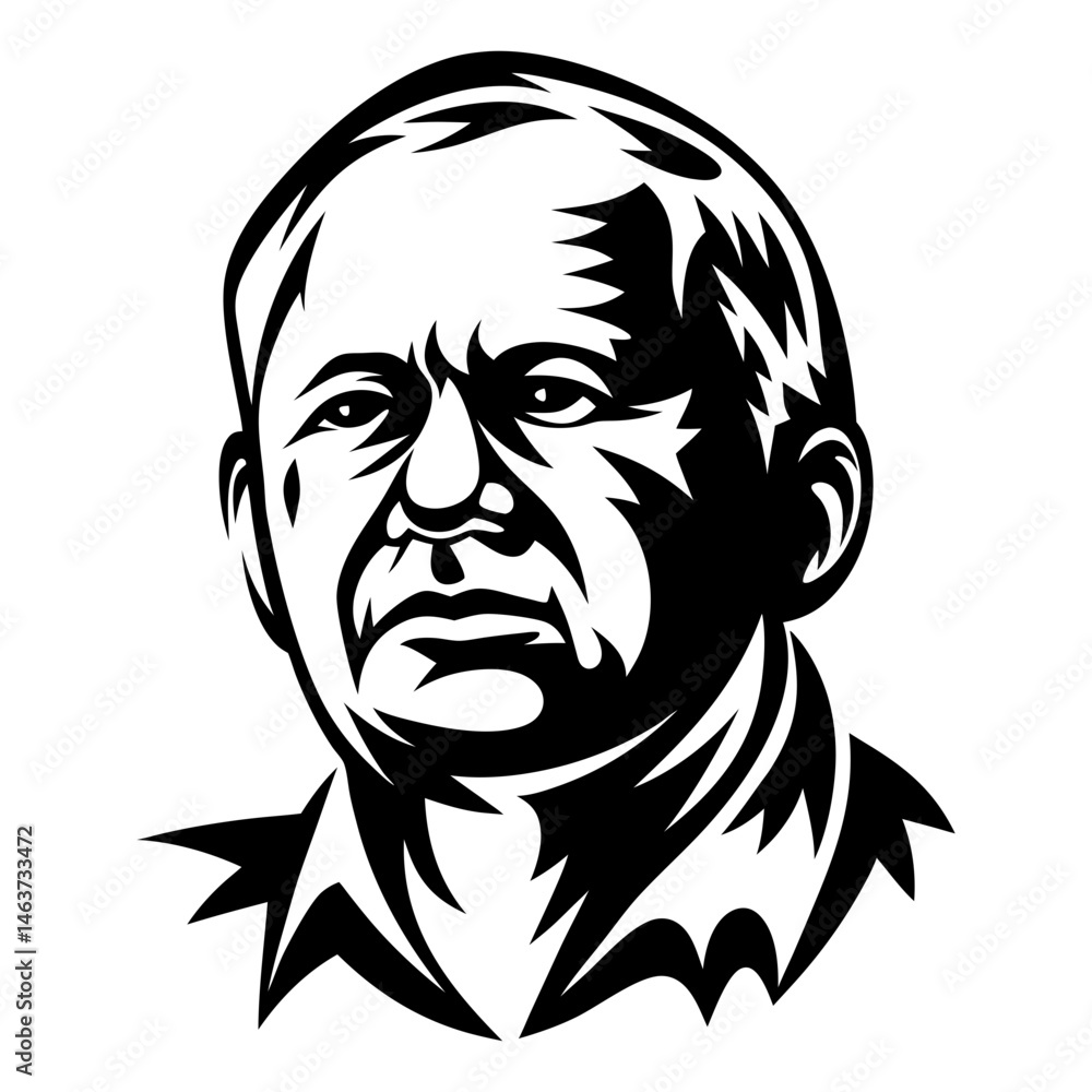 Bold graphic portrait of a serious man in black and white style Bold graphic portrait of a serious man in black and white style