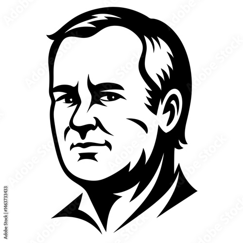 Monochromatic vector art portrait of a mature man with receding hairline